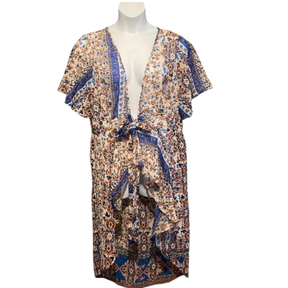 Bohemian-style floral sheer duster/Kimono
